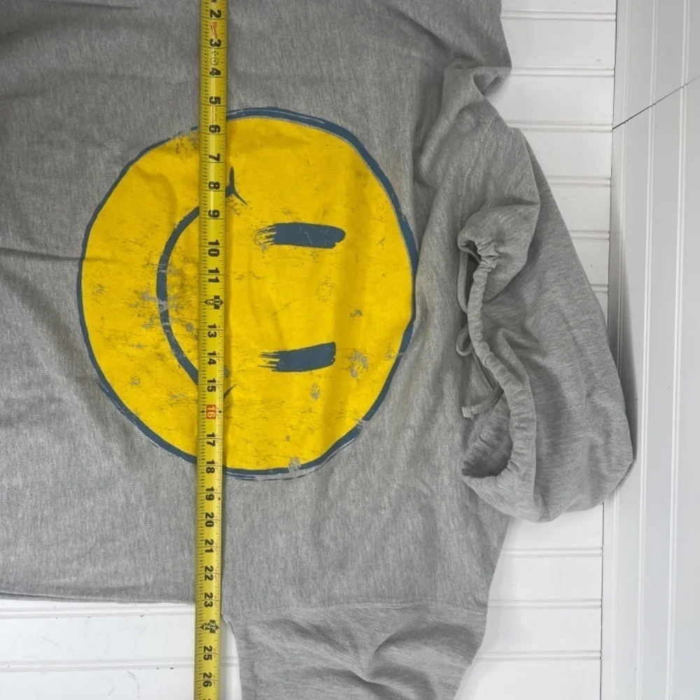 NEW Vintage Canvas Smiley Face Vintage-Print Graphic Hoodie Large - Picture 4 of 7